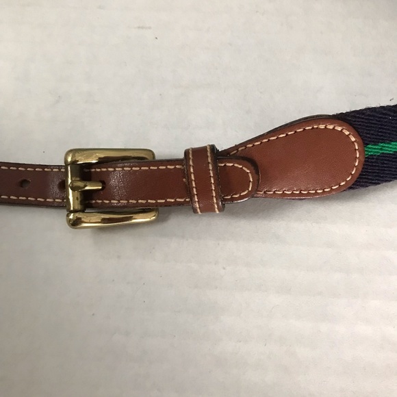 DOONEY & BOURKE Belt Leather & Canvas Navy with Green Stripe Vintage Sz 26 - Picture 3 of 14